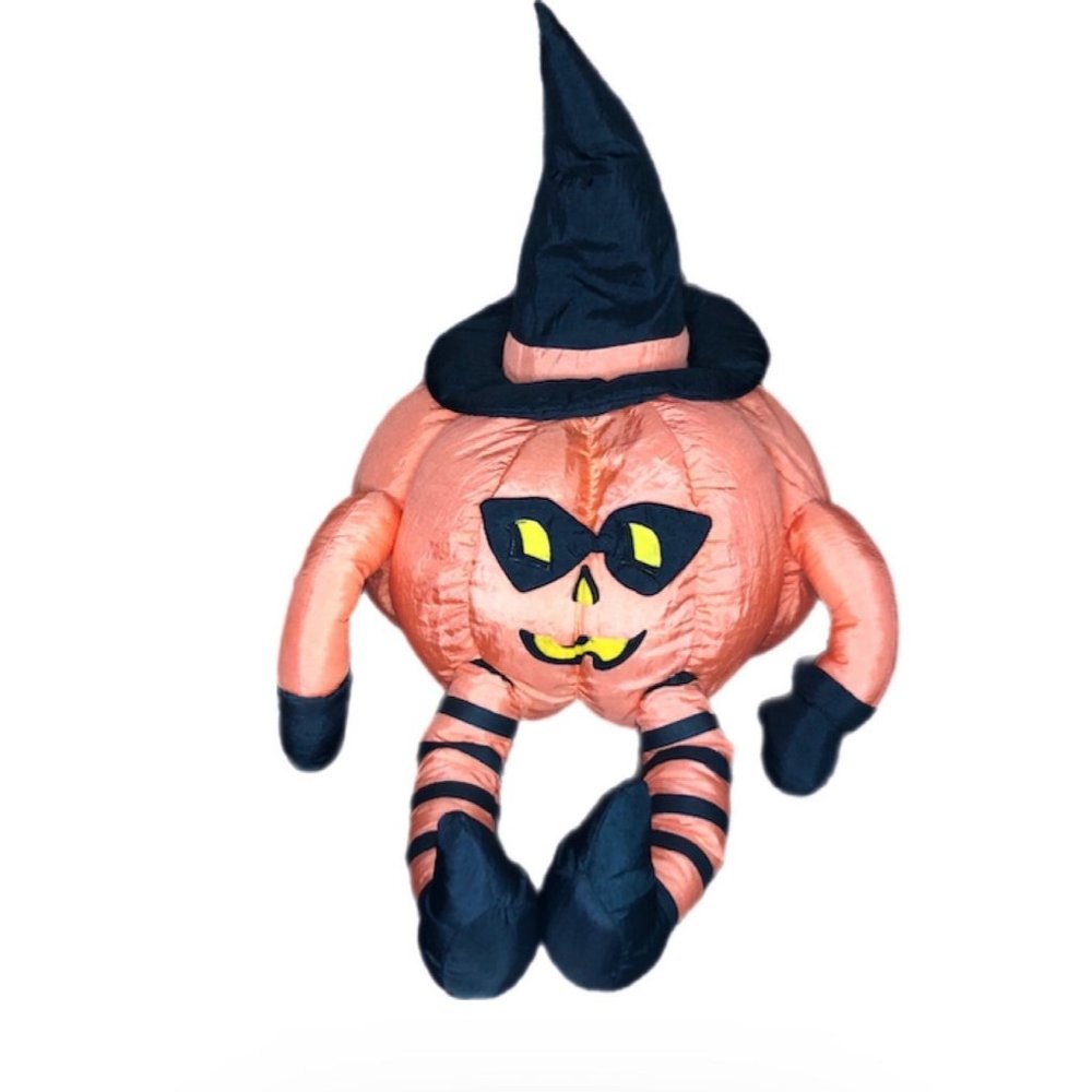 Vintage International Silver Co Pumpkin Witch Plush Halloween Nylon Decor 12in